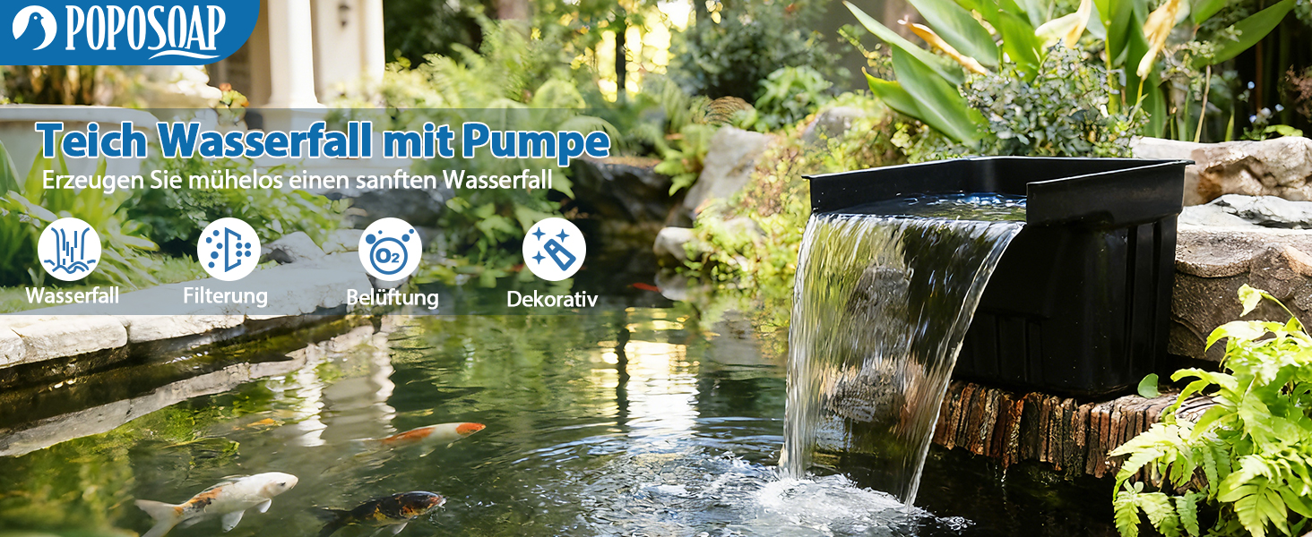 POPOSOAP Teich Wasserfall mit Pumpe
