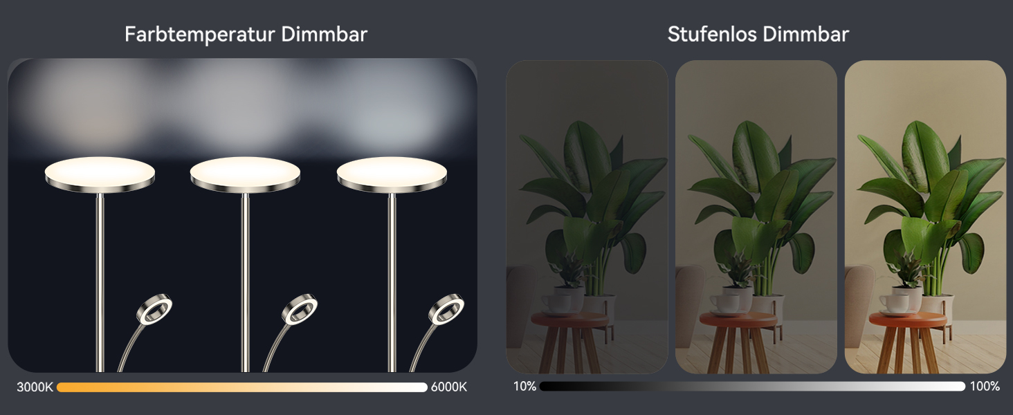 eine Tischlampe mit einem Lampenschirm und einer Pflanze im Hintergrund.
