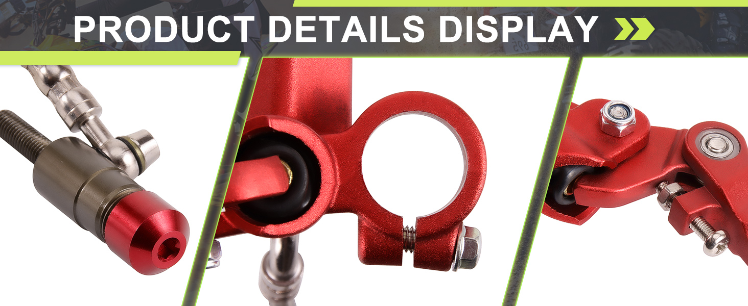 Product details display showing red metal components, including a circular clamp and mechanical parts.