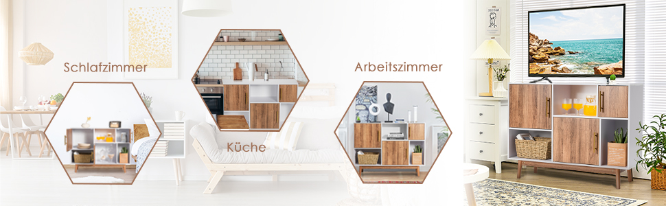 sideboard, stauschrank, buffet, TV ständer, regale, 3-türiger schrank, staufach