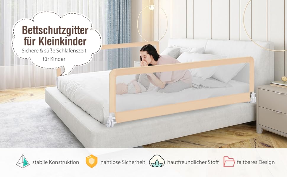 Bettgitter Klappbar 100/120 Cm - Sicherheitsgitter Für Kleinkinder Grau