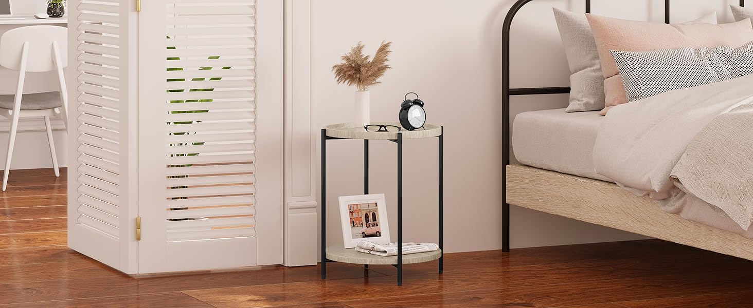 a black and white table with a shelf on top of it.