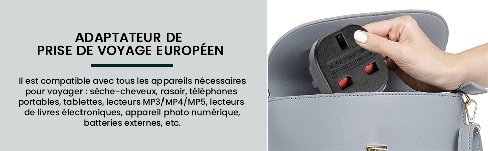 Adaptador de viaje con enchufe de Reino Unido a Francia