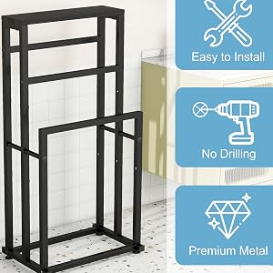  Freestanding Towel Rack for Bathroom, 3 Tier Metal Blanket Ladder Holder