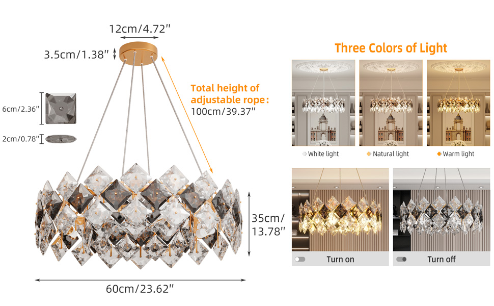 LUVODI Lusso Lampadario Cristallo Sospensione: 60 cm Lampadario Oro Cristallo Soffitto Rotondo