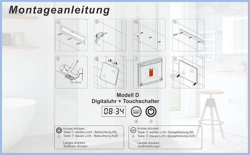 BORAS Typ D Badspiegel mit LED Beleuchtung