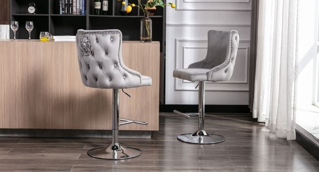 chaise bar velours grise tabouret bar lot de 2