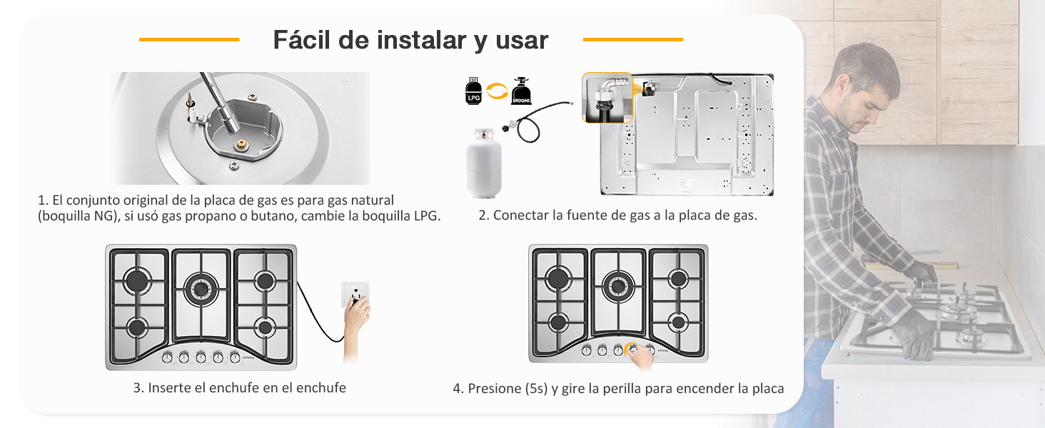 Placa de gas 5 fuego