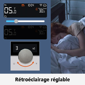 Una mujer usa un reloj despertador digital para controlar la temperatura de una cama.