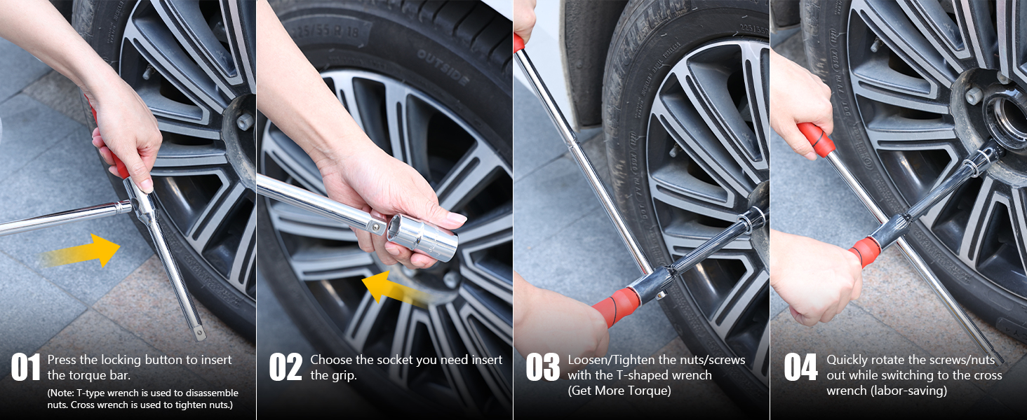 Compact Lug Wrench with Sockets