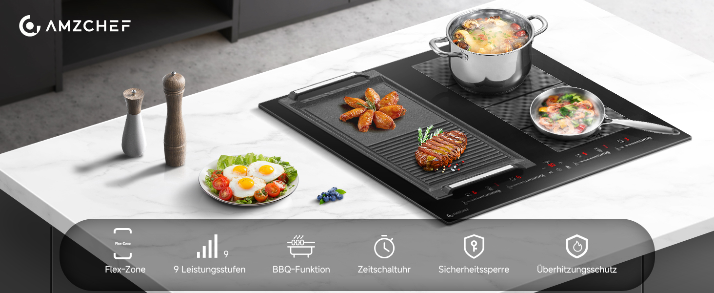 induktionskochfeld 60 cm 4 platten Flexzonen induktionskochplatte kochfeld induktion kochplatte