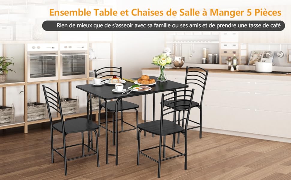 Table à Manger Hexagonale Avec 4 Chaises - Ensemble 5 Pièces Design Moderne, Plateau Marbré, Pieds Acier