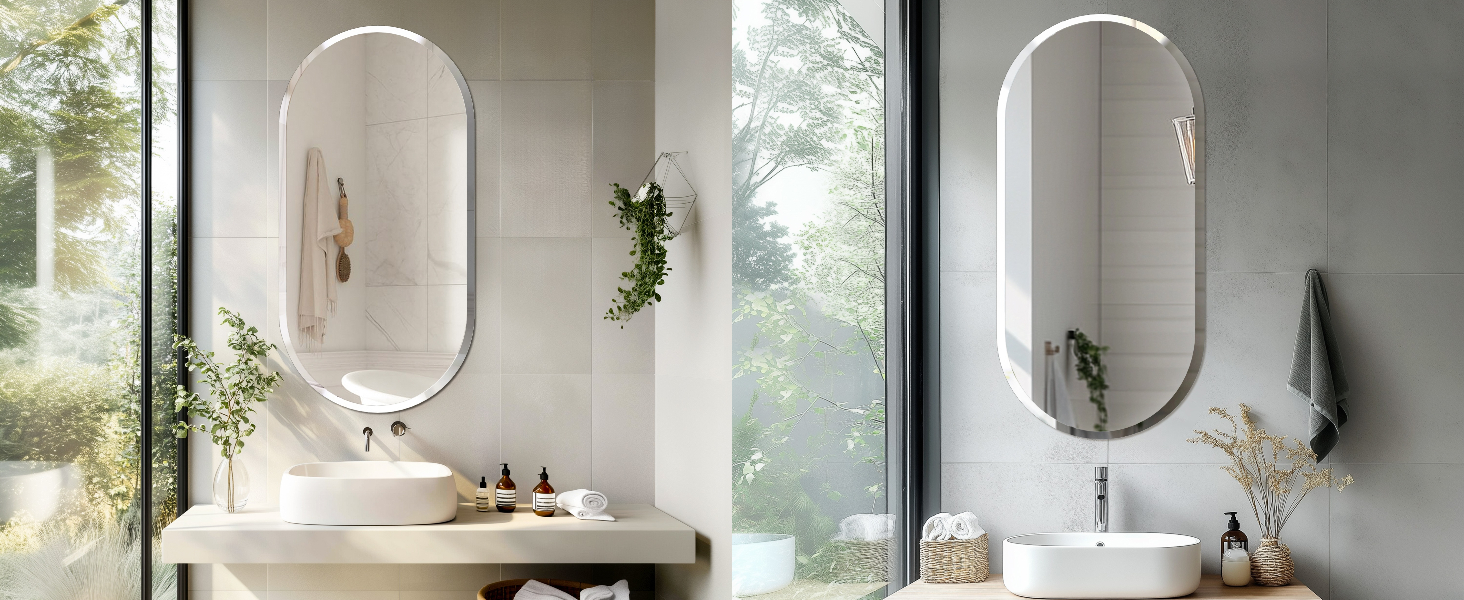 Specchio da Parete Ovale senza Cornice per Camera da Letto Bagno in Cristallo Montati a Parete