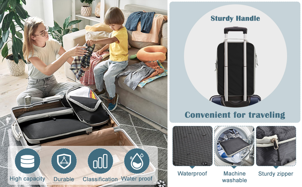 cubes de rangement de compression pour les vacances et les voyages noir
