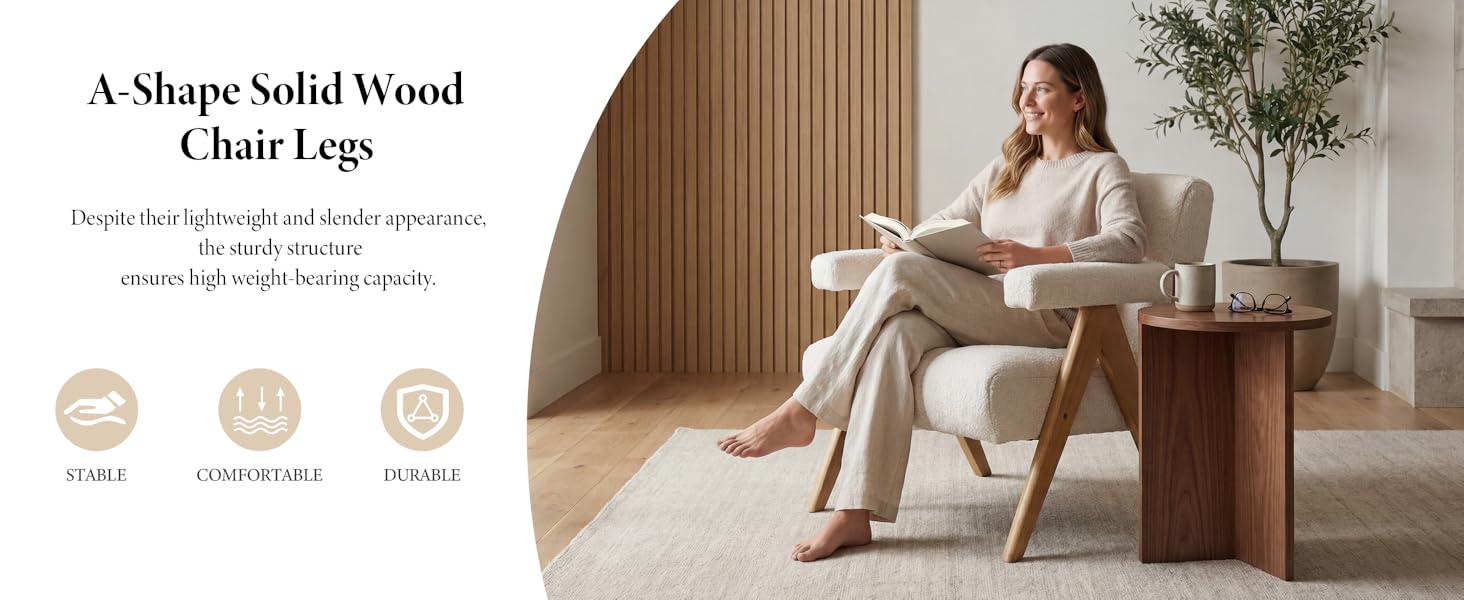 Text reads 'Chair Legs' and 'A Shape Solid Wood'. Product images showing wooden chair or furniture legs in natural finish against white background.