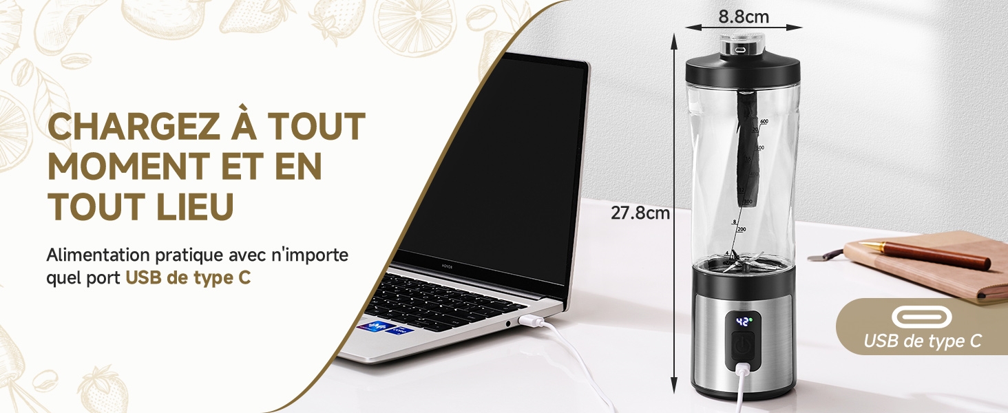 Le texte se lit comme suit : « CHARGEZ À TOUT MOMENT ET EN TOUT LIEU ». L'image du produit montre un dispositif de charge portable avec un design de chambre transparent.