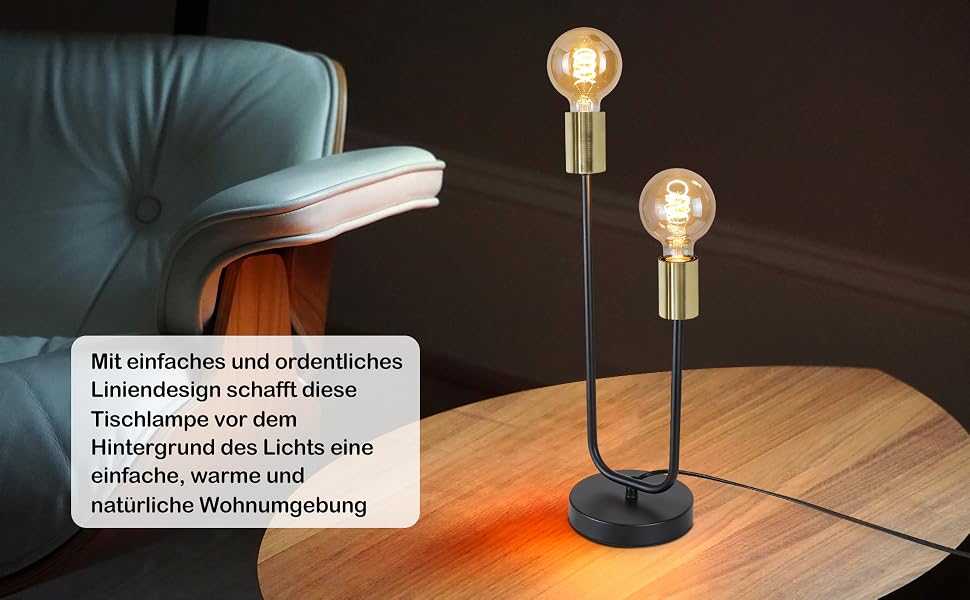 Tischlampe Vintage Nachttischlampe Schwarz Gold