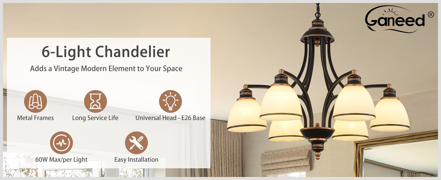 Farmhouse Rustic Chandelier 6-light