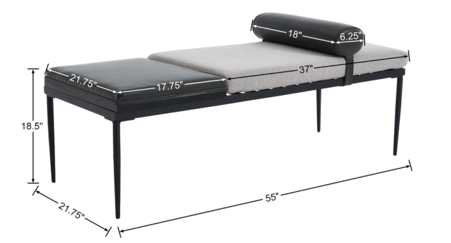 Massage bed with black upholstered sections and metal frame. Dimensions shown: 14.5" height, 27.5" width, 80" length. Includes detachable headrest pillow.