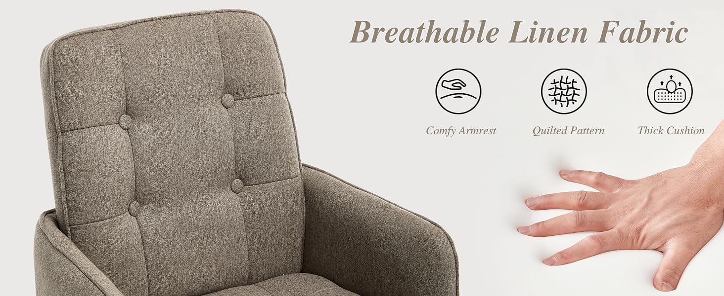 Text reads 'Breathable Linen Fabric'. Product demonstration panels showing fabric texture and hand interaction demonstrating material properties.