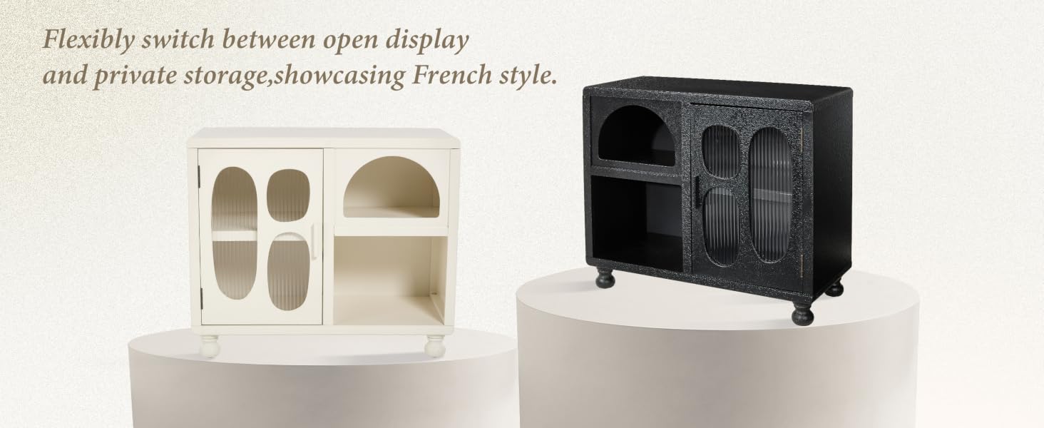 Text reads 'Flexibly switch between app display and private storage discretion from style.' Product appears to be a wall-mounted or furniture storage solution shown in different configurations.