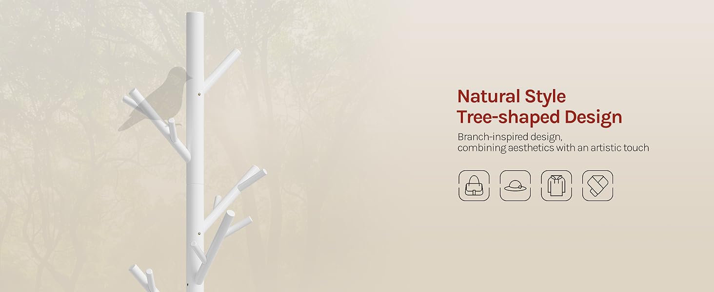 Text reads 'Natural Style', 'Timeshared Design', 'SUV-friendly'. Four small icons displayed below text on beige background. Product care or feature indicator symbols shown in simplified graphic format.