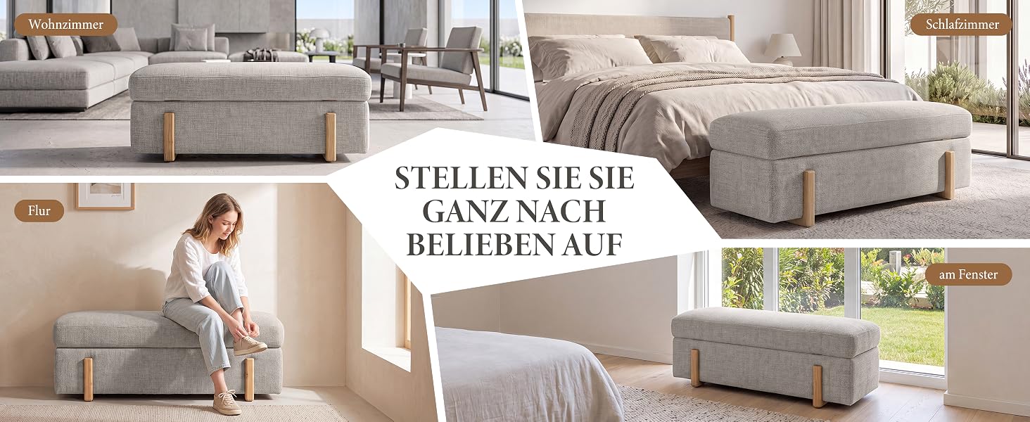 Der Text lautet „STELLA MESH“ und „BEDROOM“ sowie „BELLWORK ART“. Szene im Schlafzimmer, in der eine Frau auf einem Bett mit Netzgemusterter Bettwäsche und Kissen in neutralen Tönen zu sehen ist.