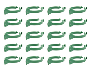 Motif en grille d'objets verts identiques et incurvés, disposés en quatre rangées de quatre, créant un motif symétrique répétitif.