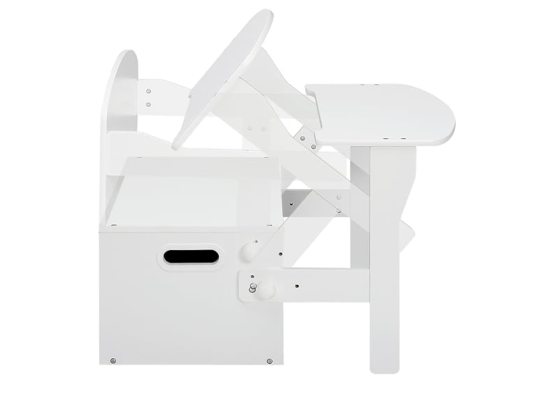 Assemblaggio meccanico bianco o componente del macchinario mostrato ad angolo, che mostra parti articolate in plastica bianca e struttura strutturale su sfondo neutro.