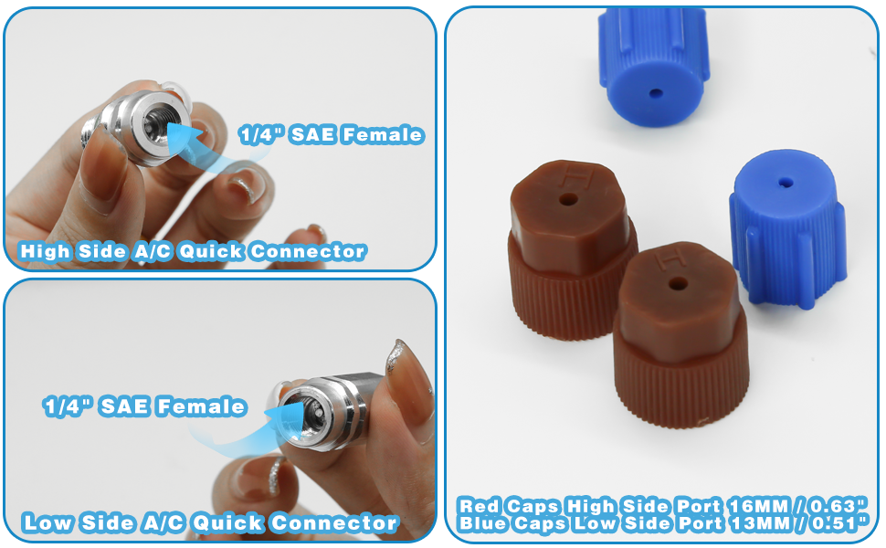 Automotive A/C quick connectors: silver high and low side 1/4