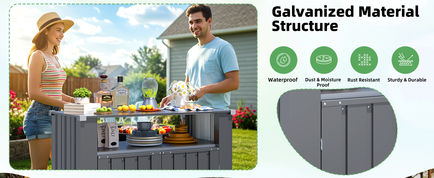 Outdoor kitchen setup with couple.