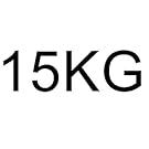 Großer schwarzer Text mit der Aufschrift „15 kg“ auf weißem Hintergrund, der eine Gewichtsmessung oder Spezifikation angibt