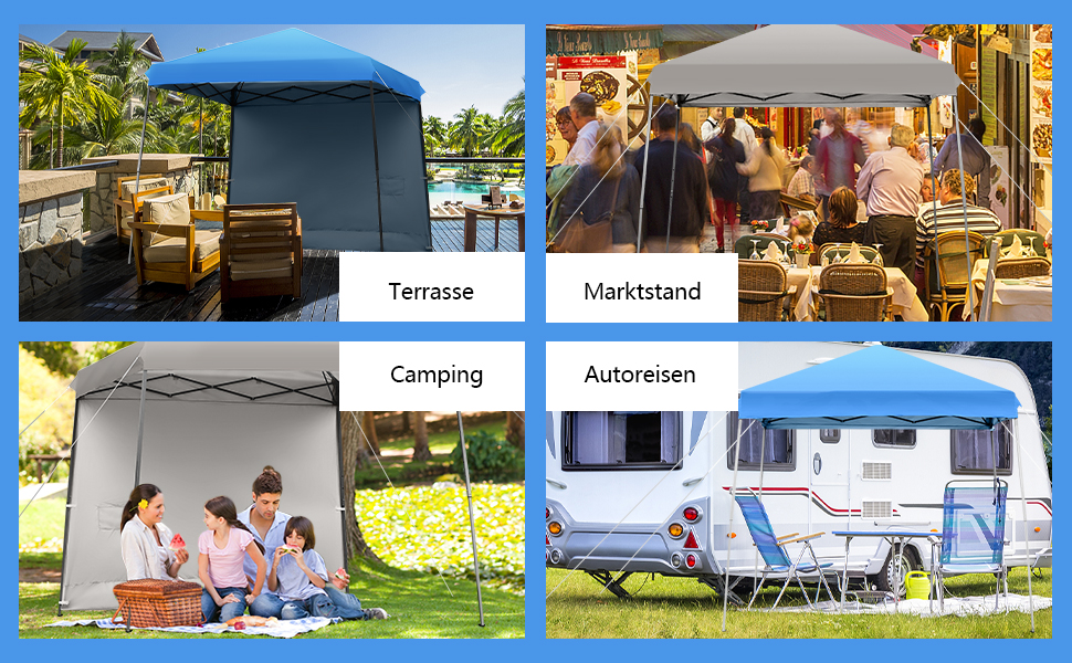3 x 3 m Faltpavillon, Gartenpavillon mit Abnehmbarer Seitenwand, Partyzelt höhenverstellbar