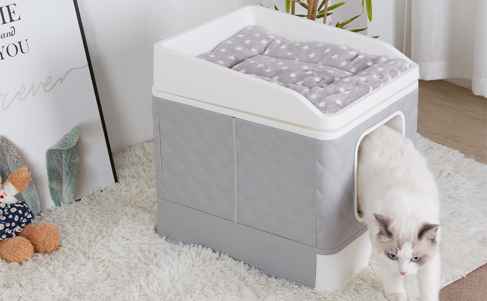 Maison De Toilette Chat Bac A Litiere Chat Ferme 2 En 1 Avec Pelle A Litiere Espace De Couchage Amovible 50 X 38 X 37 Cm