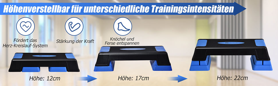 Höhenverstellbarer Aerobic Stepper mit 3 Stufen Steppbrett Stepbench, Fitness Stepper 