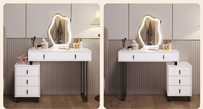 Toeletta Con Luce LED WOLTU - Specchio A Nuvola, 5 Cassetti, Bianco E Nero, Moderno - Foto 13