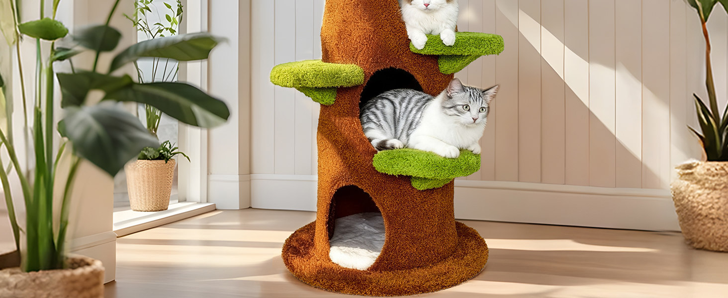 luxury  wooden  cat tree tower large adult cats 20 lbs