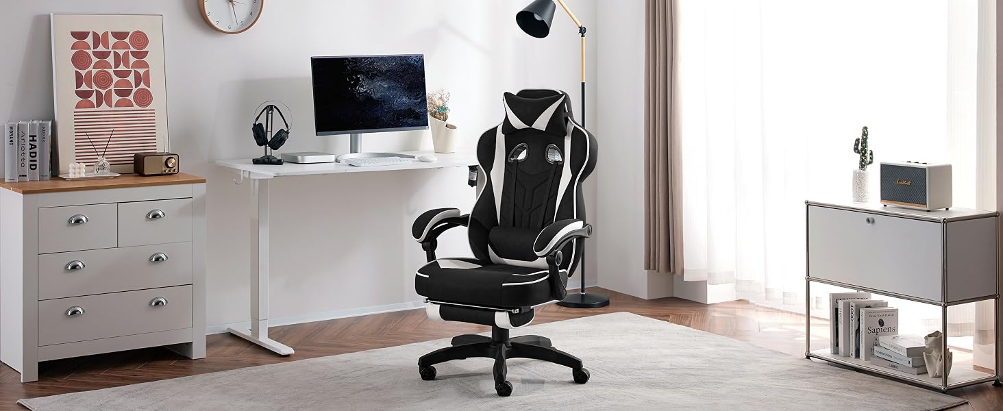 WOLTU Chaise Gaming en Tissu Respirant