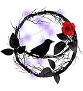 Halloween Krähenkranz Türkranz Ø30cm, Halloween Türdeko mit Toten Zweigen &amp; Krähenrose, Glitzer H...
