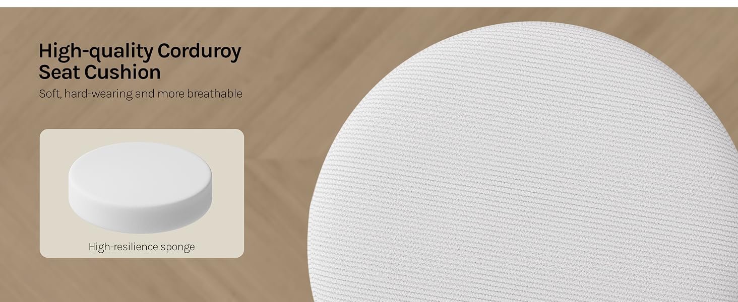 Text reads 'High-quality Corduroy Seat Cushion'. Product photos showing what appears to be cushion or upholstery material samples.