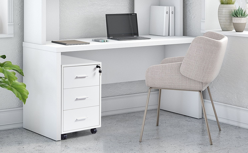 Office container, white, metal handle, lockable