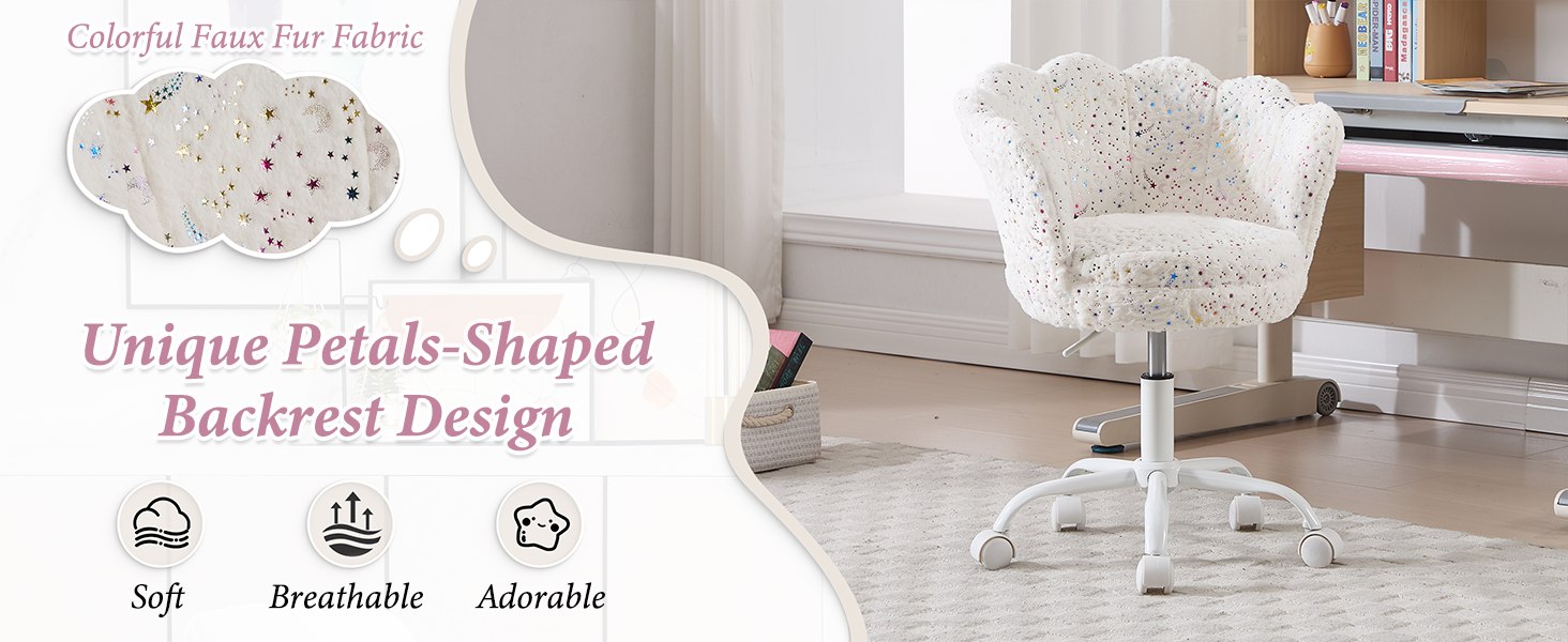 El texto dice «Diseño único de respaldo con forma de pétalos». Expositor de ropa de cama blanco que muestra un estampado de inspiración floral y características de comodidad.