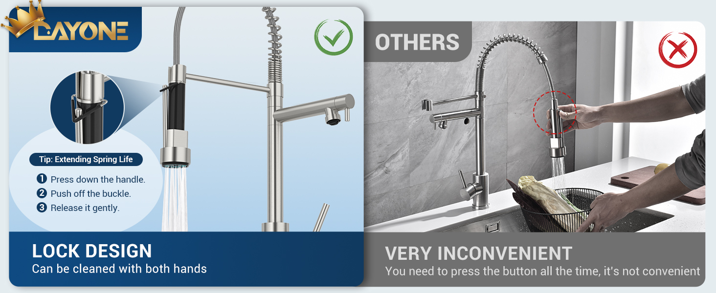 DAYONE Kitchen Tap with Two Spouts, 360° Swivel Pull Down Kitchen Mixer Taps