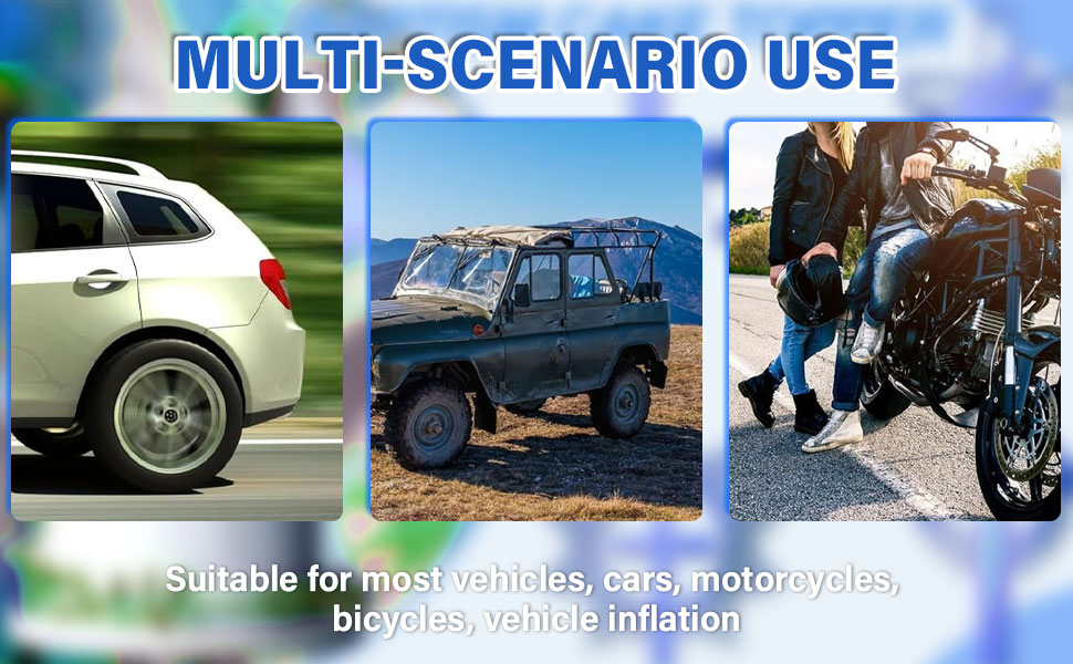Banner di utilizzo del prodotto scenari multipli che mostrano vari veicoli, tra cui automobili, motociclette e biciclette, illustrando scenari applicativi versatili.