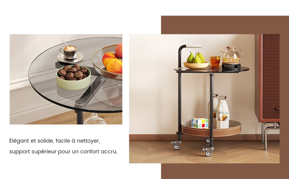 Table d’appoint Ronde avec Plateau en Verre