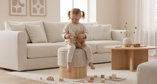 Intérieur de salon moderne avec des meubles rembourrés blancs, des tons neutres et des lignes épurées. Espace bien éclairé avec un décor minimaliste.