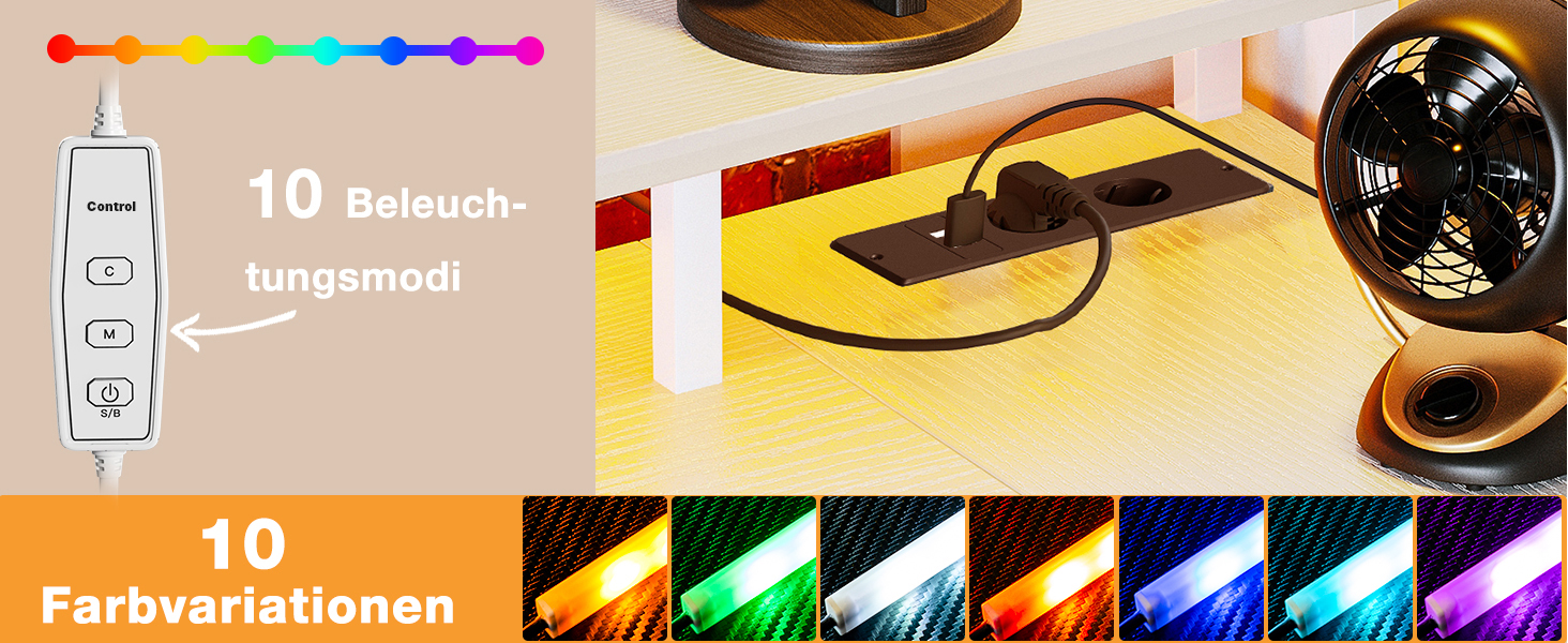 LED-Lichtleiste mit Fernbedienung Verfügt über 10 Helligkeitsmodi und 10 Farbvariationen, darunter Rot, Grün, Blau und Gelb.