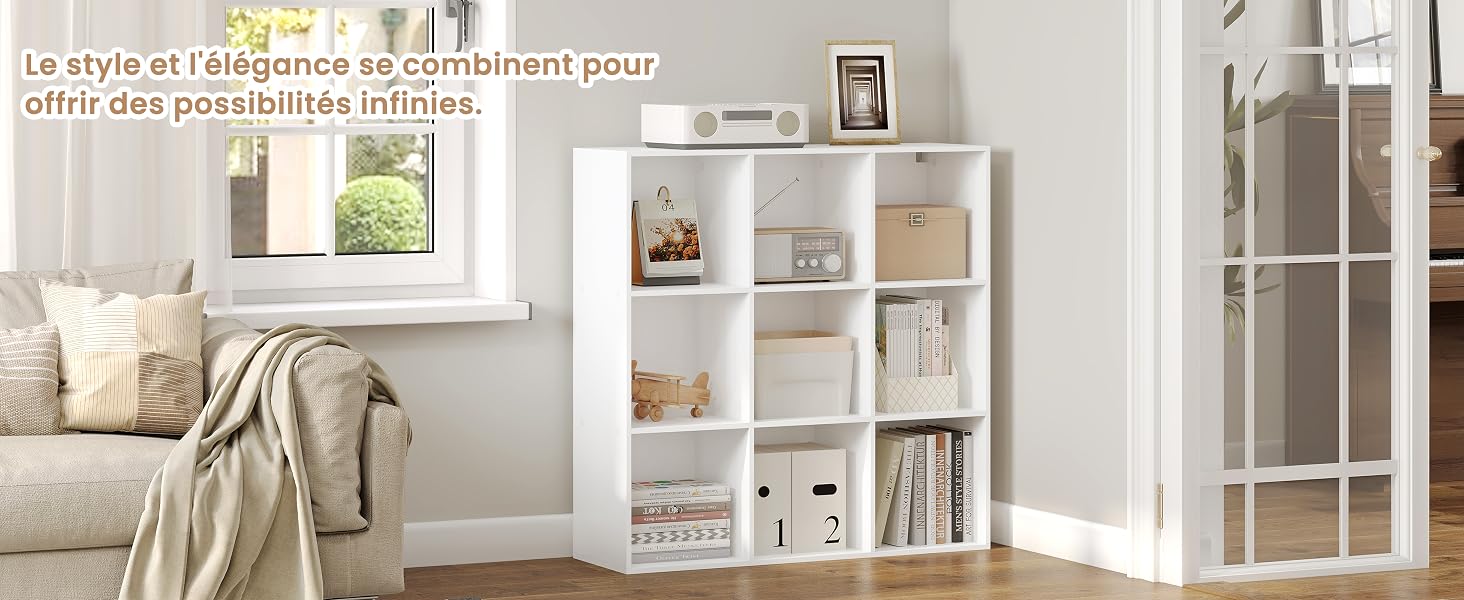 WOLTU Bibliothèque, Étagère Cubique avec 9 Compartiments, 94x29,5x93cm