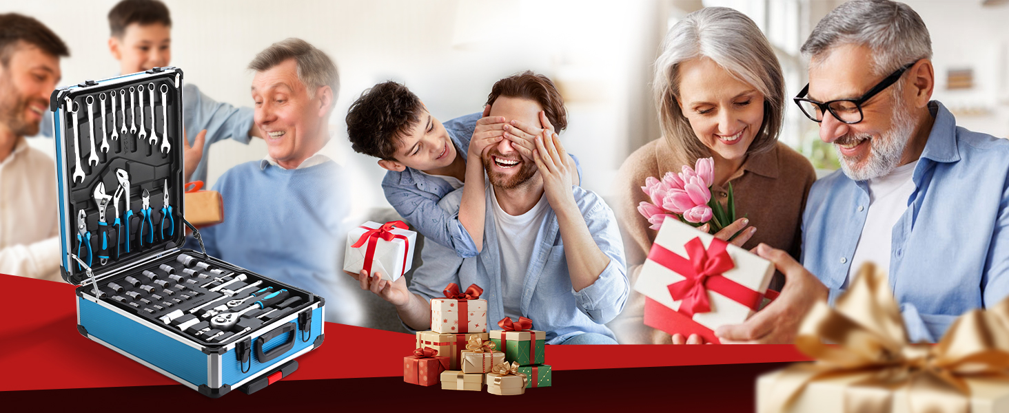 Escena de reunión grupal con personas abriendo regalos envueltos y compartiendo regalos, capturando momentos de celebración y alegría.