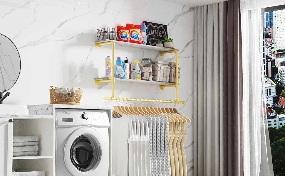 wall mounted hanging rail with shelf